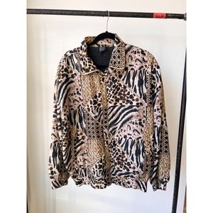 FUDA INTERNATIONAL Women's Silk Multi Print Block Full Zip Bomber Jacket size L